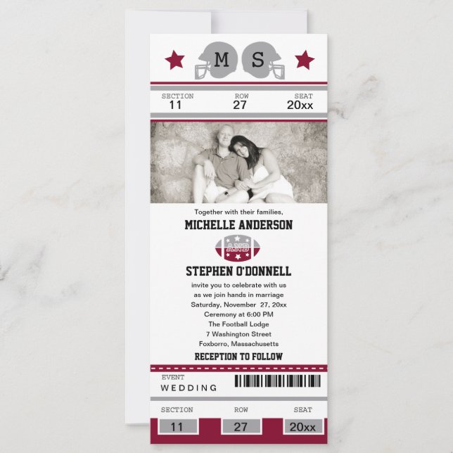Invitación de la boda del boleto del fútbol (Anverso)