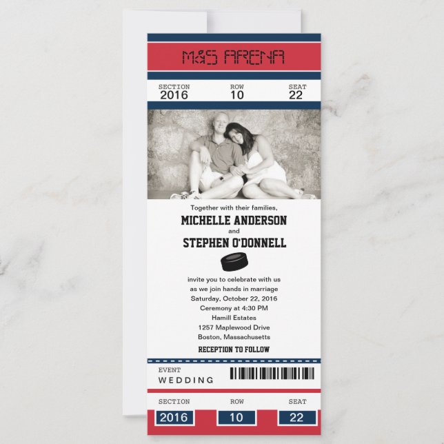 Invitación de la boda del boleto del hockey (Anverso)