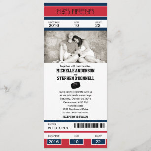 Invitación de la boda del boleto del hockey