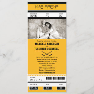 Invitación de la boda del boleto del hockey