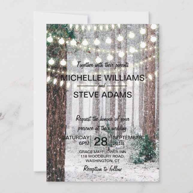 Invitación de la boda del bosque del invierno (Anverso)