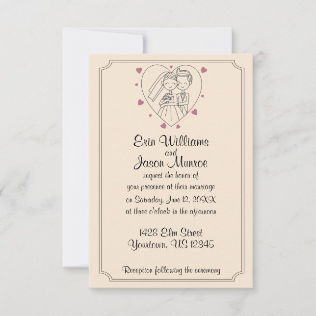 Invitación de la boda del bosquejo del corazón de (Anverso)