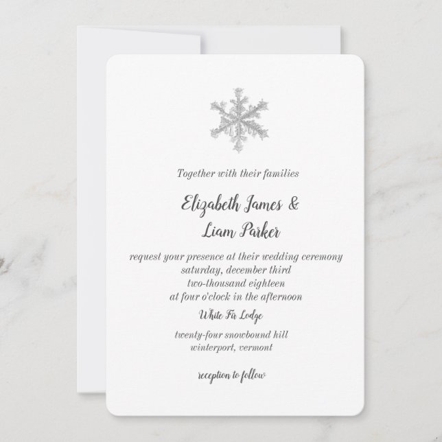 Invitación de la boda del copo de nieve (Anverso)