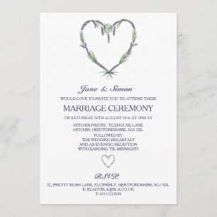Invitación de la boda del corazón de la lavanda