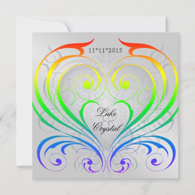 Invitación de la boda del corazón del arco iris (Anverso)