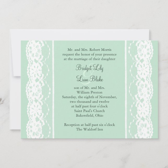 Invitación de la boda del cordón de la verde menta (Anverso)