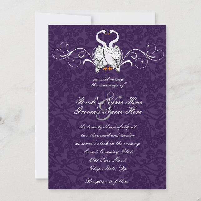 Invitación de la boda del damasco de los cisnes (Anverso)