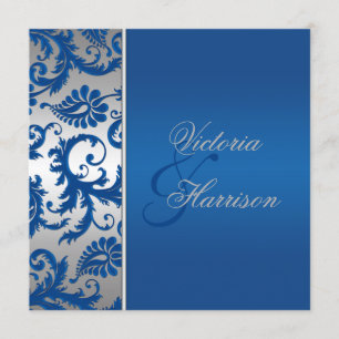 Invitación de la boda del damasco del azul de la