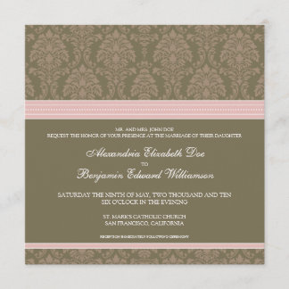 Invitación de la boda del damasco del chocolate de
