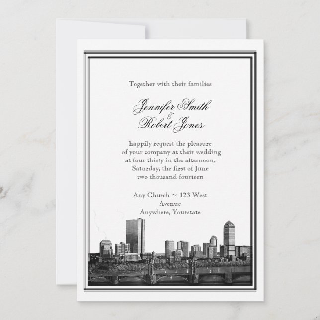 Invitación de la boda del destino de Boston (Anverso)