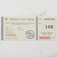 Invitación de la boda del destino del billete de