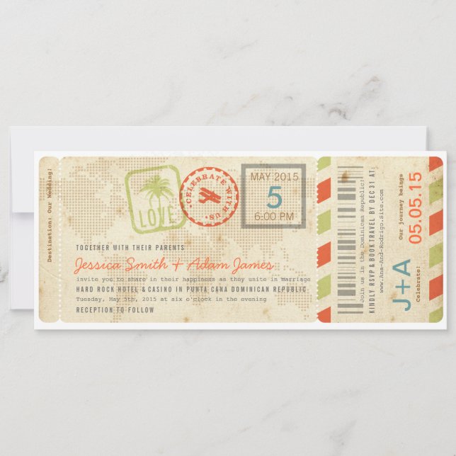 Invitación de la boda del documento de embarque en (Anverso)