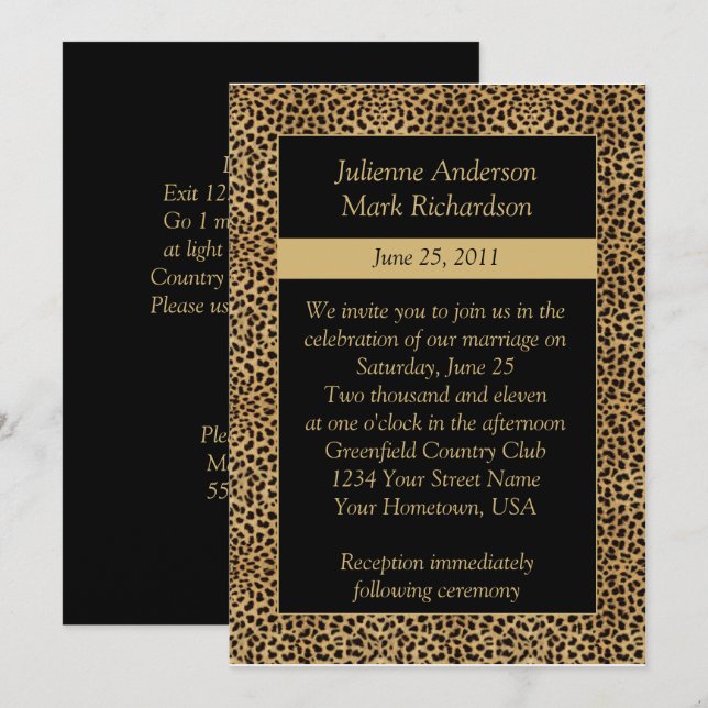 Invitación de la boda del estampado leopardo (Anverso / Reverso)