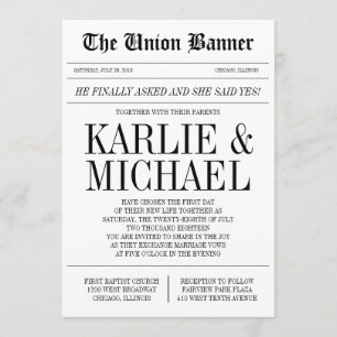 Invitación de la boda del estilo del periódico