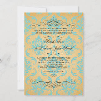 Invitación de la boda del Flourish del damasco de