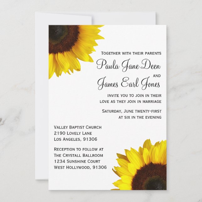 Invitación de la boda del girasol (Anverso)