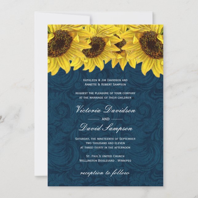 Invitación de la boda del girasol de los azules (Anverso)