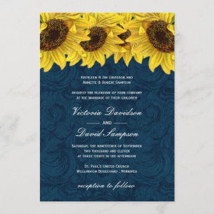 Invitación de la boda del girasol de los azules