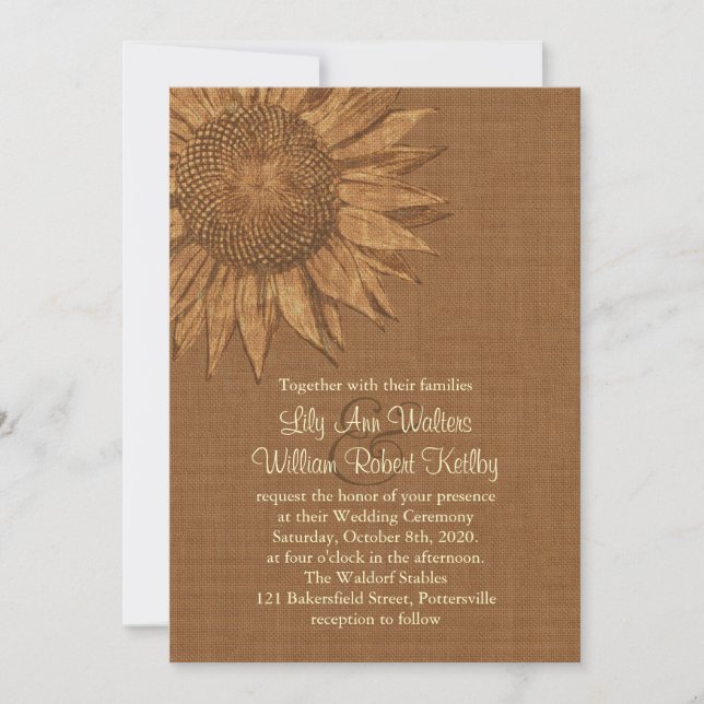 Invitación de la boda del girasol del otoño (Anverso)