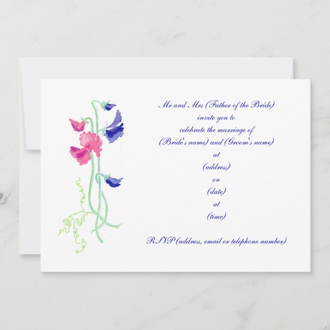 Invitación de la boda del guisante de olor (Anverso)