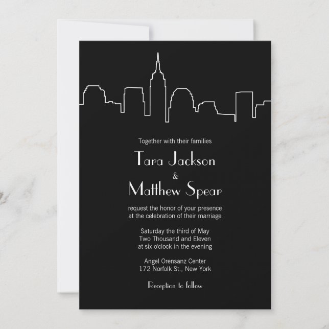 Invitación de la boda del horizonte de NYC (Anverso)