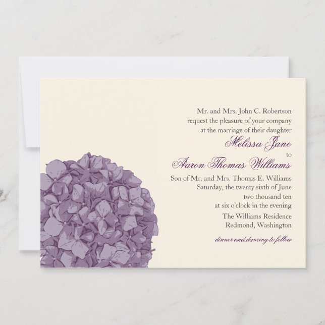 Invitación de la boda del Hydrangea (Anverso)