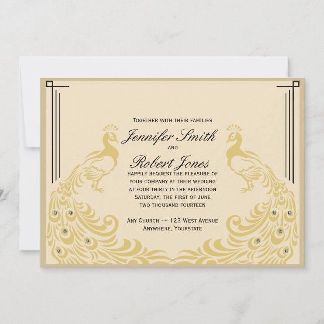 Invitación de la boda del instinto del art déco de (Anverso)