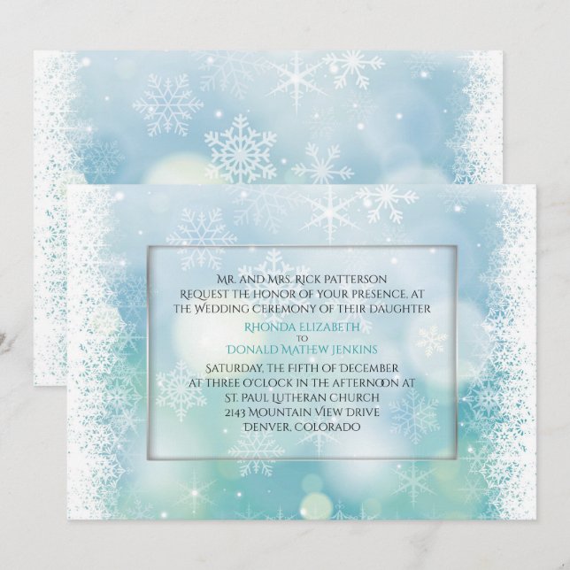Invitación de la boda del invierno de los copos de (Anverso / Reverso)