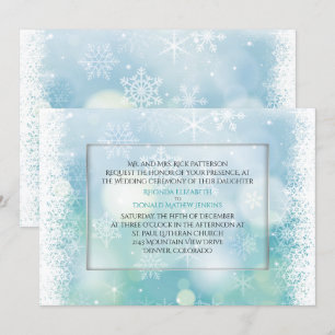 Invitación de la boda del invierno de los copos de