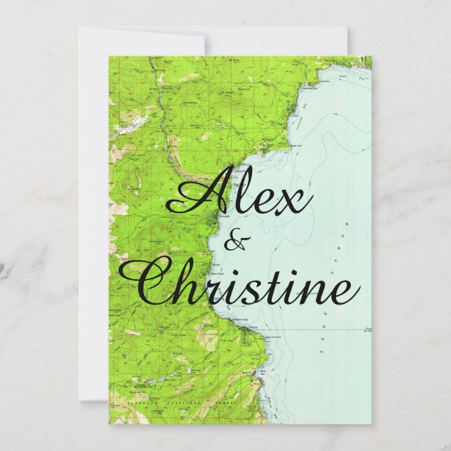 Invitación de la boda del mapa del lago Tahoe (Anverso)