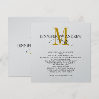 Invitación de la boda del monograma de la plata y