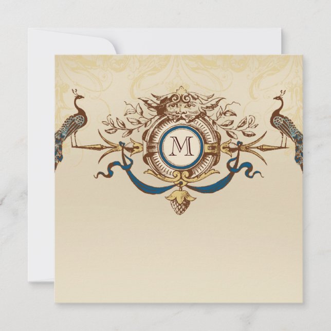 Invitación de la boda del monograma de los pavos (Anverso)