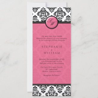 Invitación de la boda del monograma del damasco de
