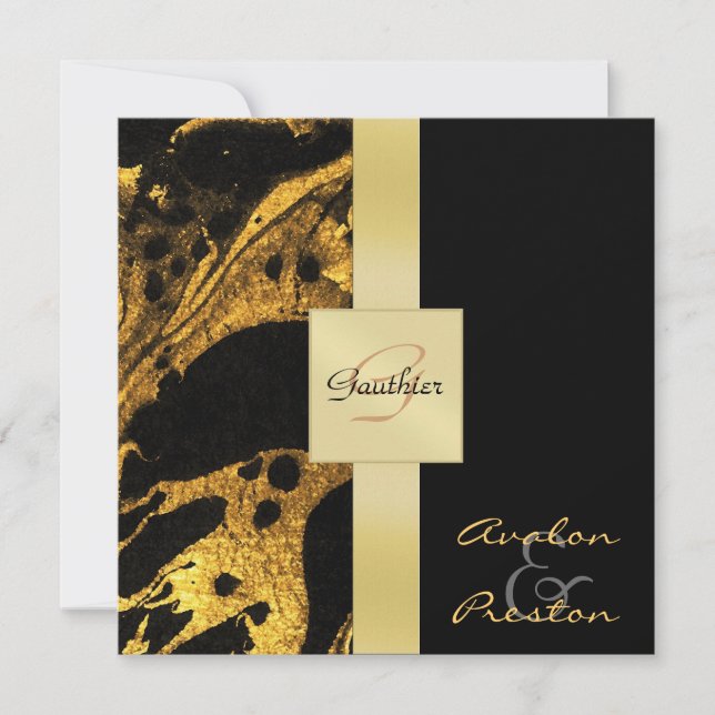 Invitación de la boda del monograma del oro (Anverso)