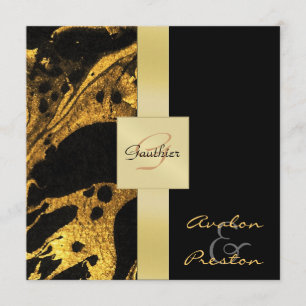 Invitación de la boda del monograma del oro