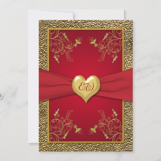 Invitación de la boda del monograma del rojo rico (Anverso)