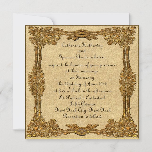 Invitación de la boda del oro del cuento de hadas (Anverso)