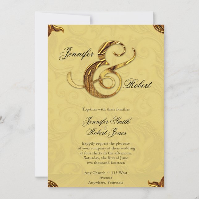 Invitación de la boda del oro del tacto del Midas (Anverso)