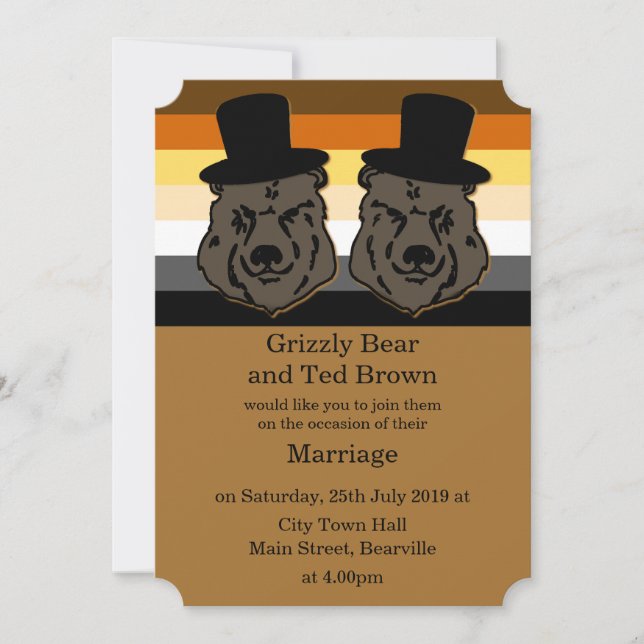 Invitación de la boda del oso para los hombres gay (Anverso)