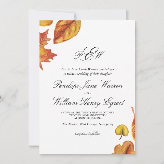 Invitación de la boda del otoño (Anverso)