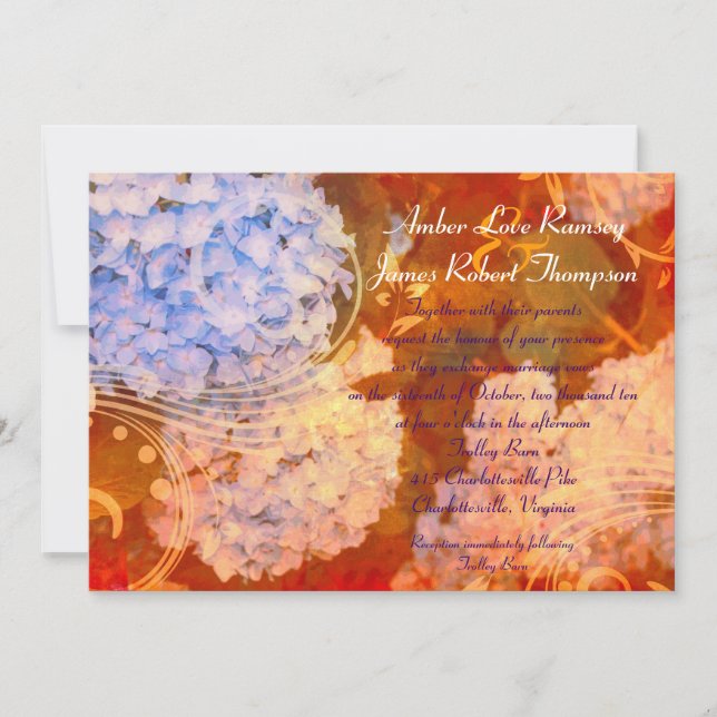 Invitación de la boda del otoño del Hydrangea (Anverso)