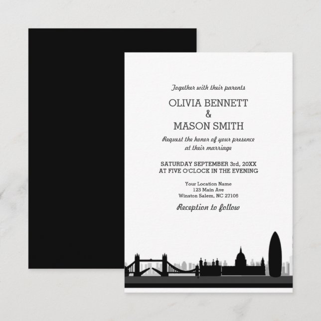 Invitación de la boda del paisaje urbano del (Anverso / Reverso)