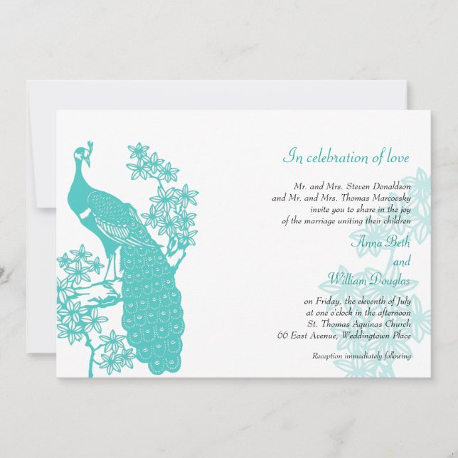 Invitación de la boda del pavo real (Anverso)