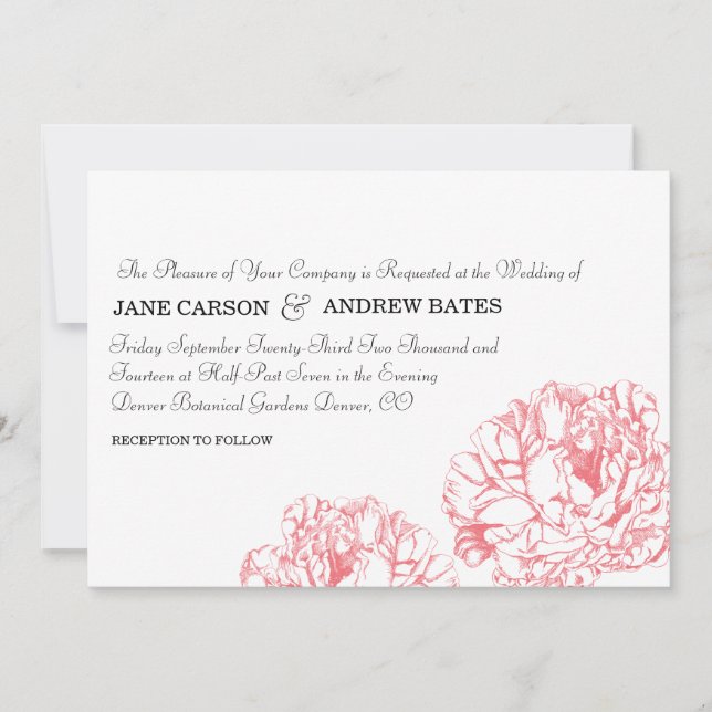 Invitación de la boda del Peony (Anverso)