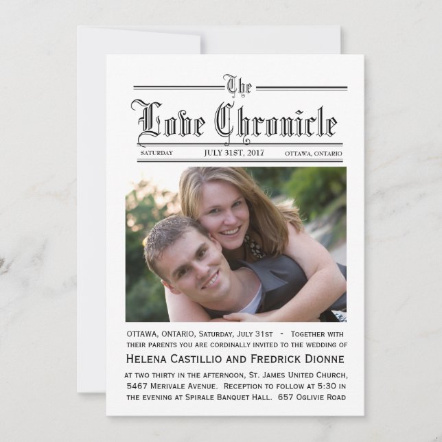 Invitación de la boda del periódico (Anverso)