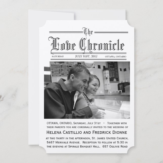 Invitación de la boda del periódico con los bordes (Anverso)