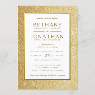 Invitación de la boda del purpurina del oro