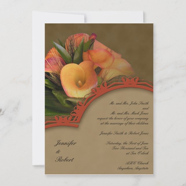 Invitación de la boda del ramo del lirio de Cala (Anverso)