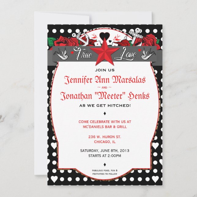 Invitación de la boda del Rockabilly del tatuaje (Anverso)