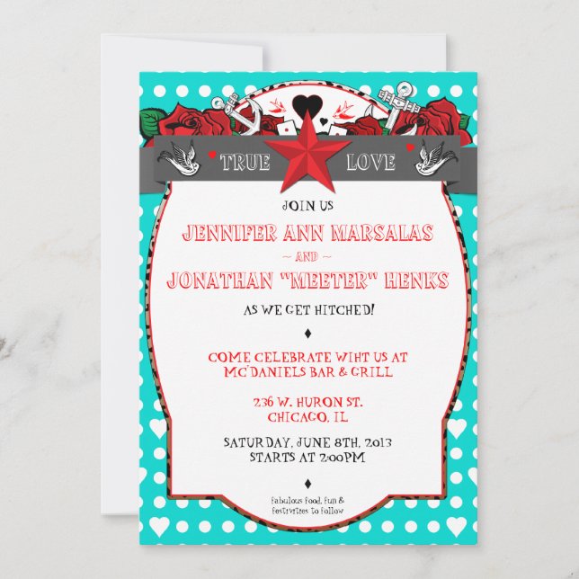 Invitación de la boda del Rockabilly del tatuaje (Anverso)